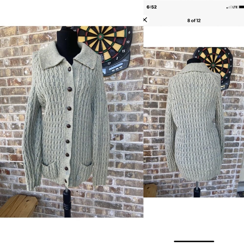 Vintage wool thick Ireland Chunky cableknit Fisherman shacket Sweater ca… - Picture 2 of 9